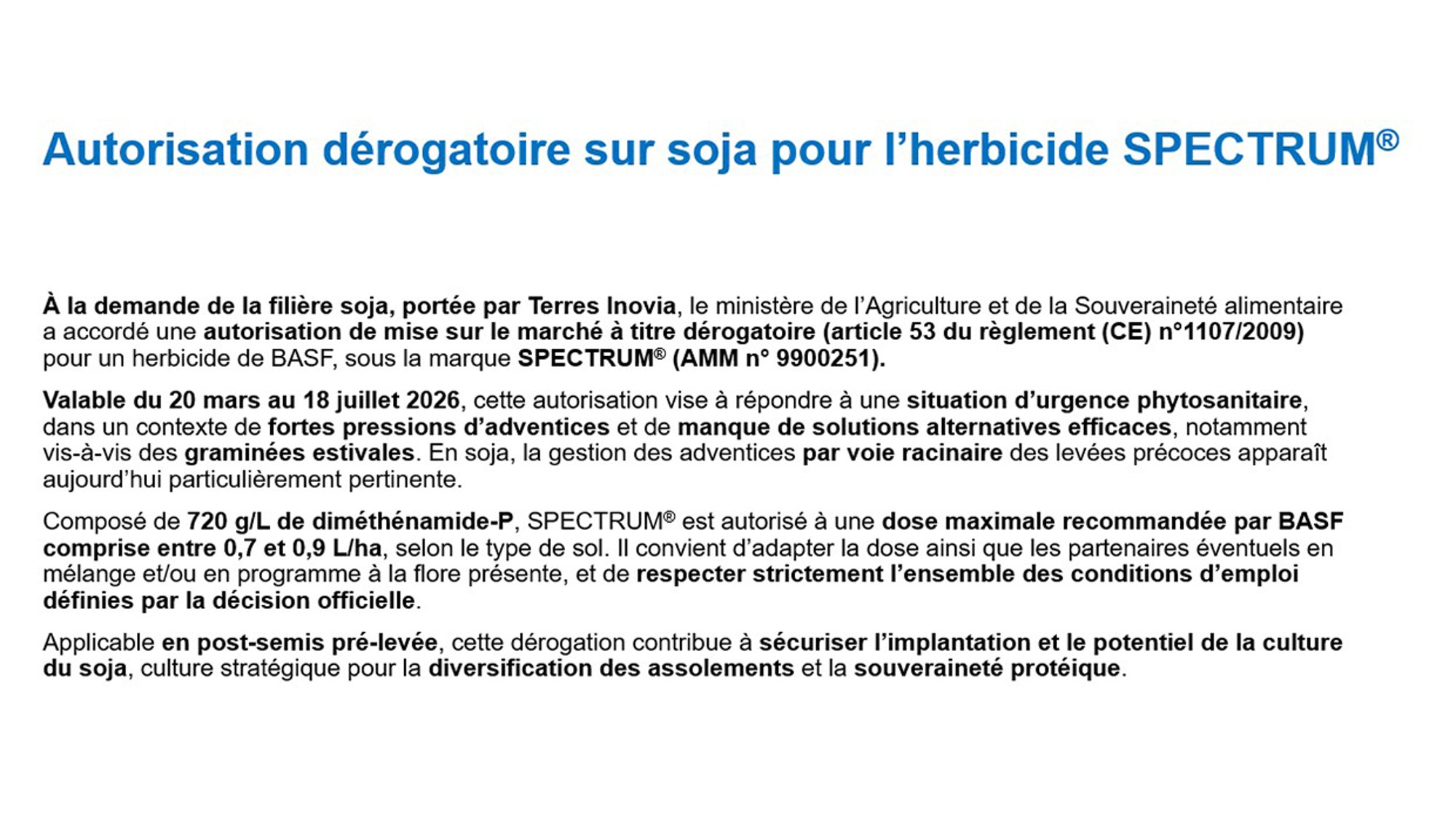 dérogation spectrum sur soja